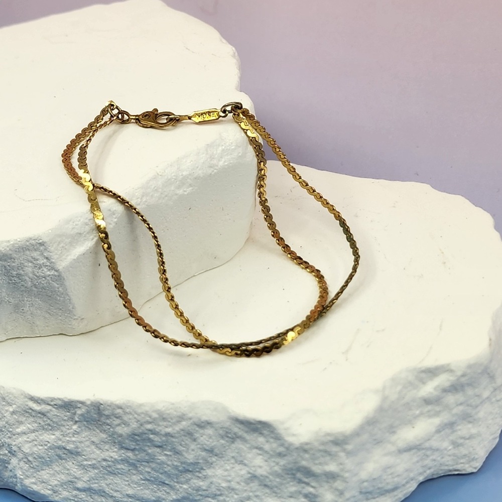 MONET Gold Tone Double Strand Bracelet Vintage Layered Minimalist Jewelry Gift